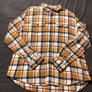 Old Navy Yellow Blue Plaid Collared Soft Button Down Long Sleeve Men's Size XL